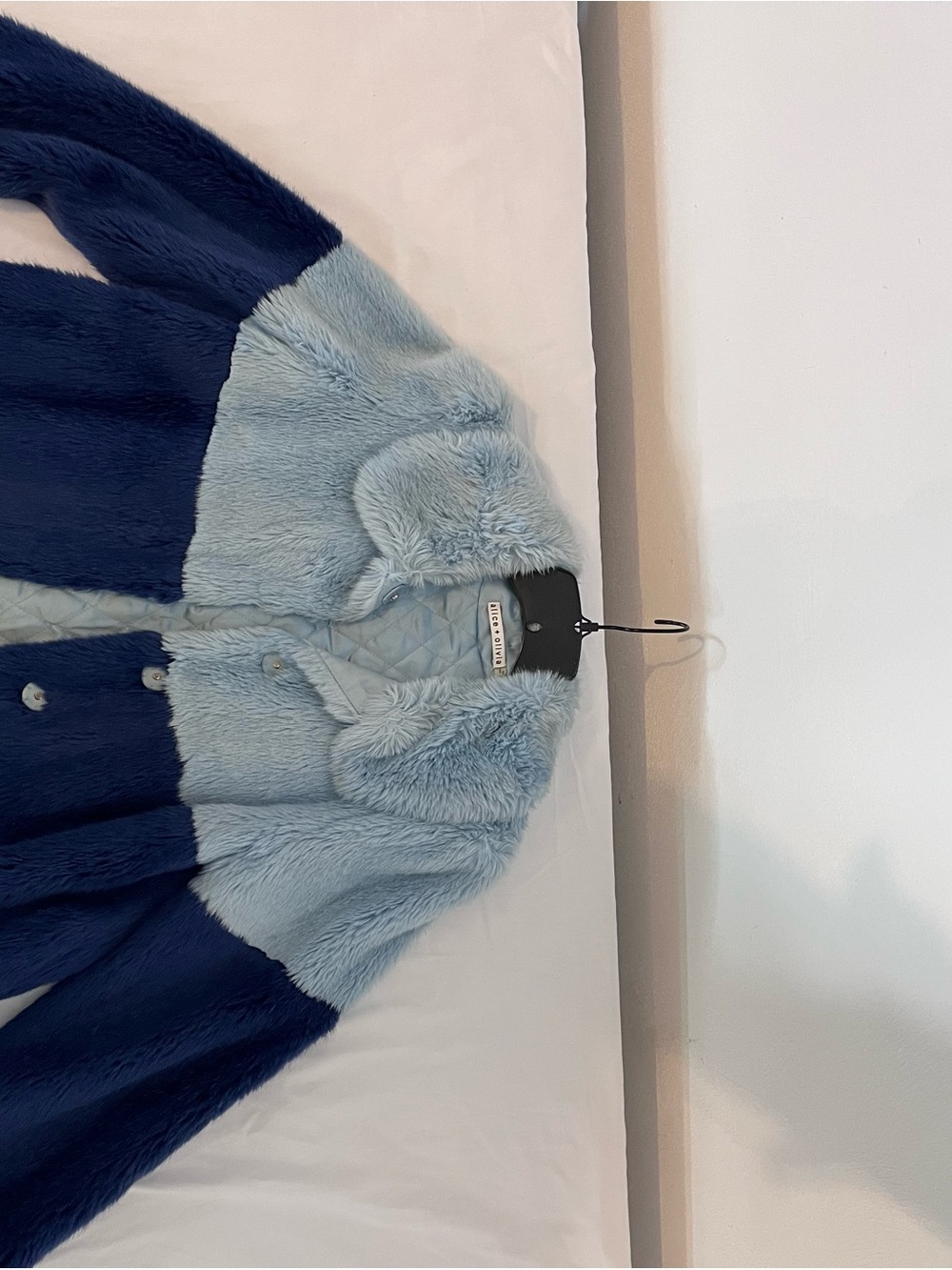 Colorblock Faux Fur Jacket - Light Blue & Navy